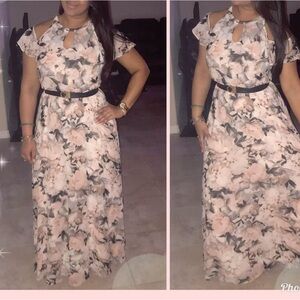 Calvin Klein Pink and Black Floral Maxi Dress